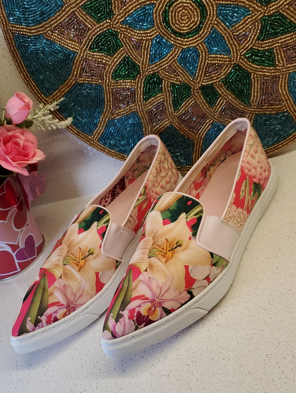 TED BAKER Floral Slip-On Sneakers - Pink Floral (sz 9)